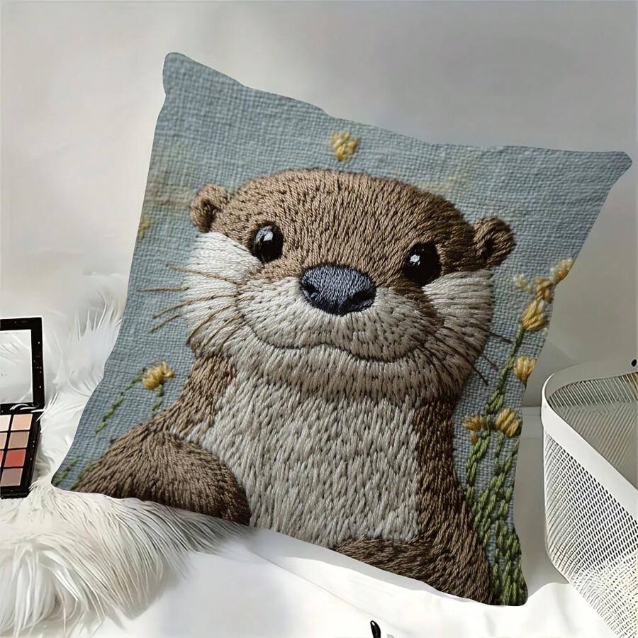 1 Stück/2 Stück moderner Felsen-Otter Muster umkehrbarer Kissenbezug, in verschiedenen Größen erhältlich, maschinenwaschbar, beidseitig super weicher Plüsch, Reißverschlussschluss, weicher Stoff Dekorationskissenbezug, geeignet für verschiedene Raumtypen - ohne Einsatz