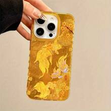 Funda para teléfono Good Luck Koi, compatible con phone 16/15/14/13/12/11 Pro, XS Plus, con diseño de glaciar dorado y protección anticaídas. - Blanco - Ver 1