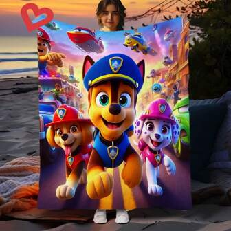 Paw Patrol Paw Patrol Puppy Flannel Blanket, Cartoon Pattern, Suitable For Office, Air Conditioning, Nap, Sofa
