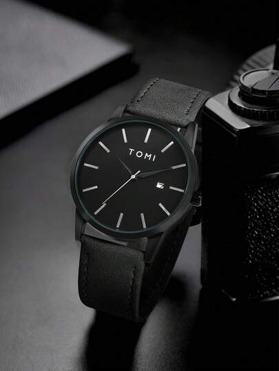  TOMI 1pc Zinc Alloy Leather Strap Watch, Fashionable Minimalist Design, Suitable For Teenagers, Ideal For Daily Life And Holiday Gifts