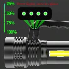1 件手持式强光手电筒 USB 可充电 LED 手电筒，两种灯光类型，超亮远距离手电筒，4 种模式，大型探照灯，适合钓鱼、徒步旅行和露营 - 彩色 - 查看 3