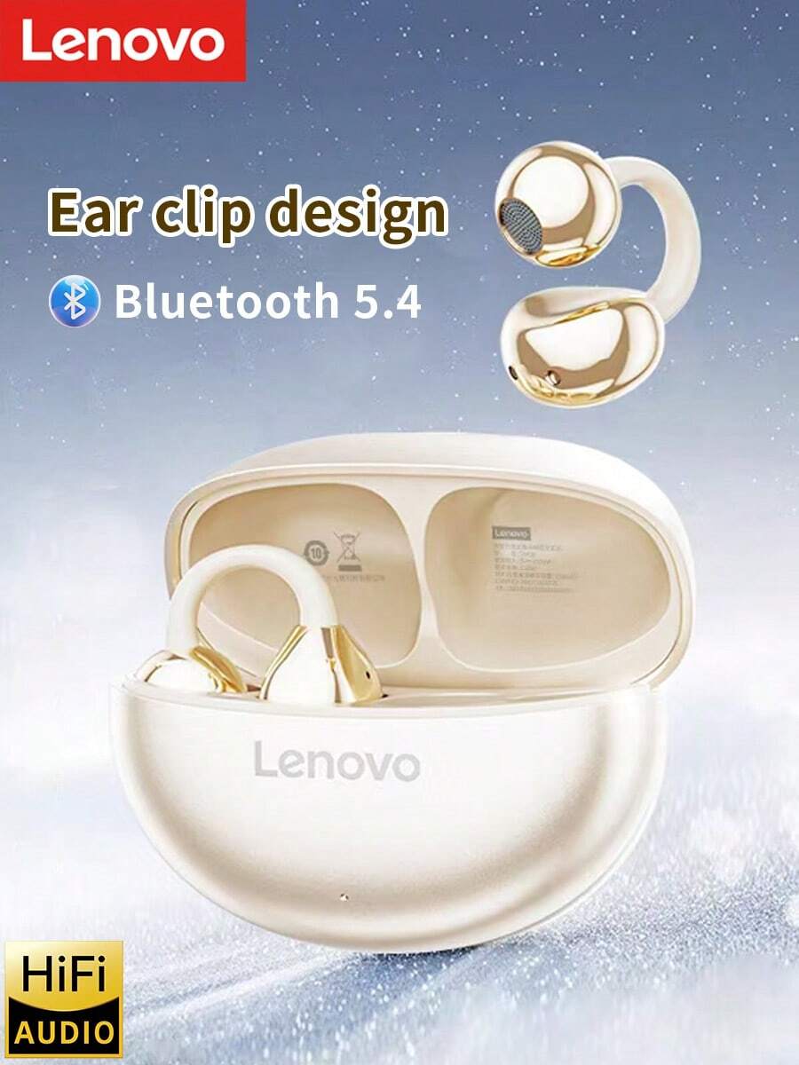 Lenovo-TA410 es un nuevo accesorio deportivo con clip de oreja de conducción de hueso de aire, con batería de larga duración y alta calidad de sonido - Beis - Ver 1
