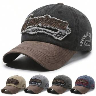 1pc 美式复古棒球帽女大头围水洗撞色穿孔牛仔棒球帽遮脸加强型小帽檐帽子