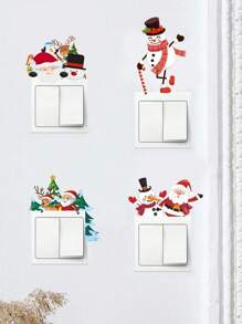 4pcs, Santa Claus Switch Stickers, Playful 3D Elk Snowman Christmas Tree Pattern Wall Stickers, Removable, Merry Christmas Switch Stickers, For Bedroom, Living Room, Bathroom Room Light Switches, Socket Background Wall Decoration, Christmas Decoration, Festive Atmosphere To Your Home, Party Supplies, Xmas Decor, Home Decor