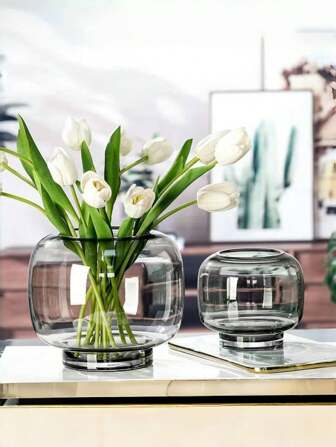 1 件奢华高级感圆形大肚玻璃花瓶透明水培花卉插花器客厅餐厅落地插花器客厅鱼缸装饰摆件、家居装饰、花瓶、餐桌装饰