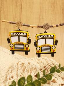 2pcs Creative Back To School/Teachers' Day Wooden/AcrylicPrint Earrings - Adolescent Unique Stationery School Bus Rainbow Pencil Education Slogan Earrings - Multicolor - View 11