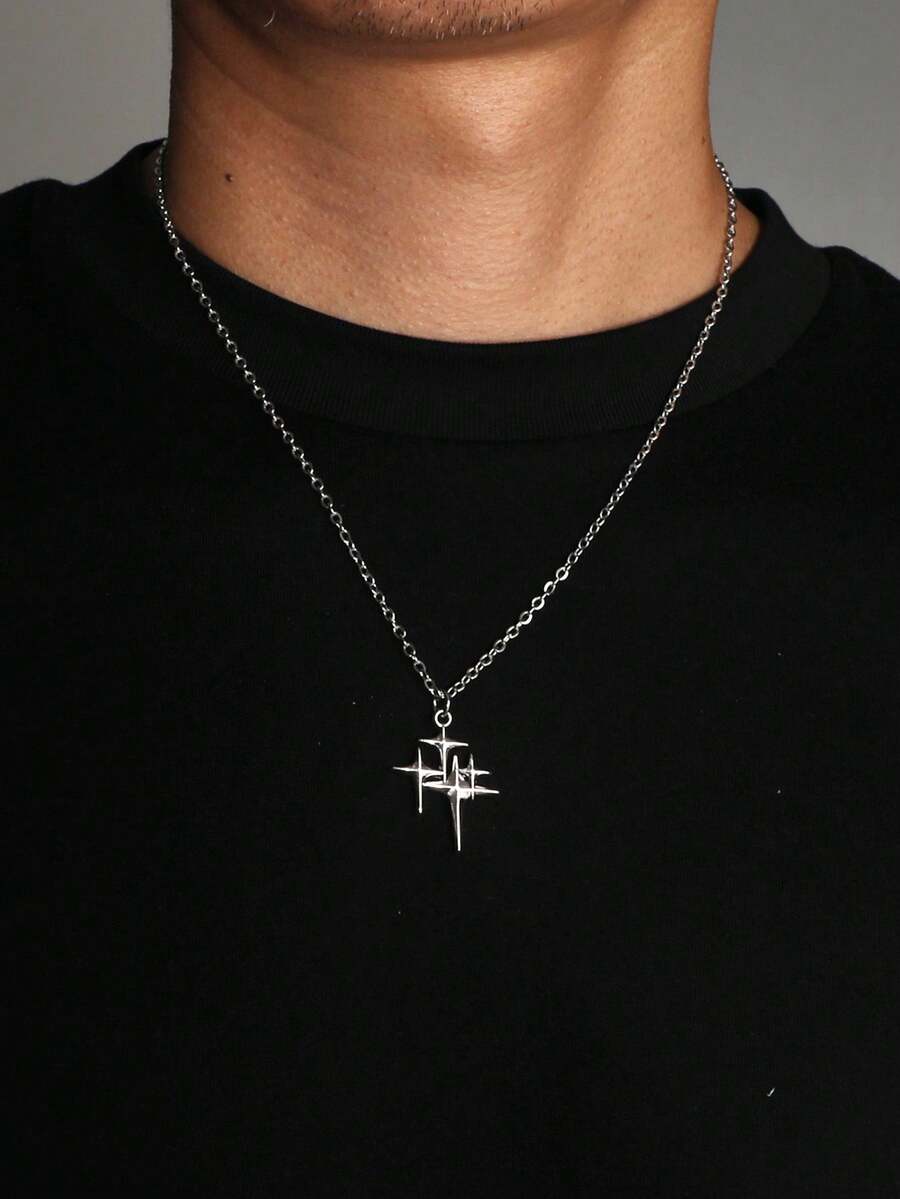 Collar de cadena de acero inoxidable con estilo gótico vintage, unisex - Plateado - Ver 1