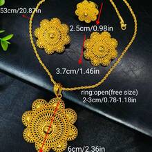 1 Halskette, 1 Ring, 1 Paar Ohrringe Mode Damen Vergoldetes Seil Kreis Anhänger Schmuckset, 3-teilig, geeignet für saudische, nahöstliche, Dubaiische, europäische und amerikanische Bräute, Hochzeiten, Partys, Dates, Kleider, Weihnachten, Neujahr, Valentinstag, Halloween Feiertage, täglichen Gebrauch, Geschenk für Mutter, Freundin, Schwester