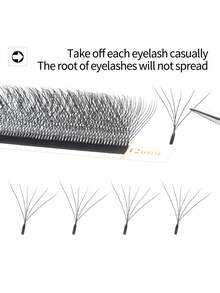 XIUSUZAKI Automatic Flowering W Shape Bloom 8D Premade Fans Eyelashes Extensions Natural Soft Individual Lashes 12Rows - Black - View 3