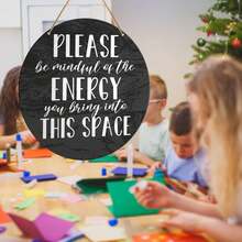 Positive Energy Door Sign, Zen Hanging Sign Decor Positive Energy Wall Decorations Farmhouse Witchy Sign For Door, Spiritual Room, Home, Office, Housewarming Gift For New House Home, Be Mindful Quote