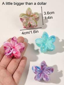 4 piezas de Clips para el cabello de material ABS con diseño de flores y patrón de mármol colorido en estilo bohemio, adecuados para decorar el cabello en primavera/verano, playa, flequillo, accesorios para el cabello de mujer, pinza de garra, accesorios de otoño con flores, para vacaciones y atuendos de mujer en otoño e invierno - Multicolor - Ver 2