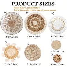 1pc 1 Pack Boho Wall Basket Decor - Seagrass Rattan Wicker Wall Decor Round Handmade Hanging Rustic Flat Elegant Wall Art For Farmhouse Living Rooms Bedrooms Display Table Settings Kitchen Home - Multicolor - View 7