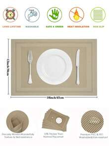 2/6/12件套多色简约条纹编织PVC餐垫，可水洗，易清洁，可擦拭，防滑，耐热，节日婚礼派对餐桌装饰