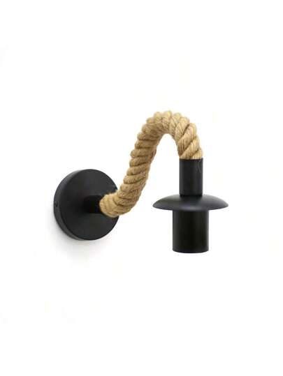 1pc Vintage Hemp Rope Wand Lamp Industrial Wooden E27 Base, Indoor Loft, Outdoor Corridor Bedside ation Bulb Not Included, Easy To Install, Rustic Hard Wired 110 240V, No Battery Required, Durable view 3