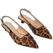 Slingback Kitten Heels For Women Pointed Closed Toe Heels Low Pumps Shoes For Party Work Office - LeopardSuede - View 9