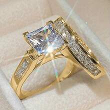 2pcs/Set Fashion Cubic Zirconia Rings For Women - Valentine's Day Gift Wedding Anniversary Party Jewelry - 銀色 - 查看 4