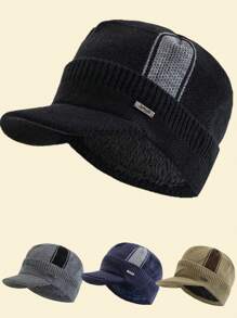 JZML 1pc Men Letter Decor Plush Lined Hat