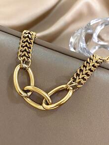 1PC Vintage Chain 18K Gold Plated Stainless Steel Mixed Link Bracelet For Women, Mom Gift, Teacher Gift, Back To School Gift, Halloween Gifts, Summer Travel Beach Jewelry, Boho Jewelry, Rave/Prom/Party/Daily Accessories, Wedding Items, Birthday Gift, Bridesmaid Gifts Christmas Gift - Multicolor - View 5