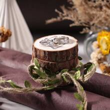 1pc Customized Wedding Ring Box, Rustic Wooden Round Ring Holder With Engraved Name And Date