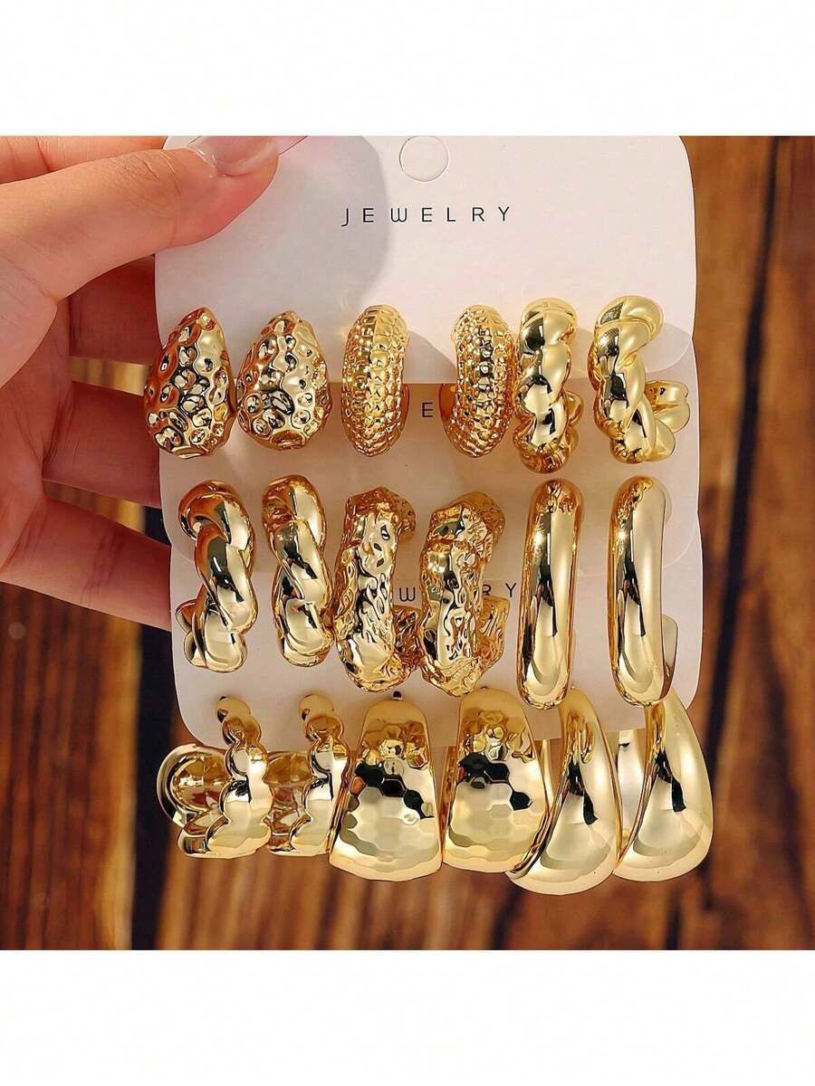 3-9 pares Nuevo Set de pendientes de moda personalizados con forma de C exagerada de resina ABS y CCB