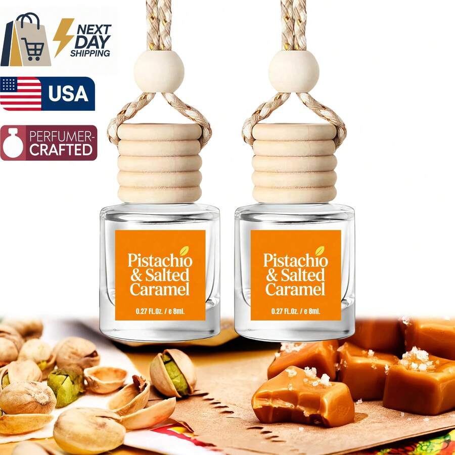 Osmore Caramel Kiss, Extra-Rich Caramel And Creamy Vanilla Car Air Freshener, Strong Sweet Scent For Instant Mood Boost, Warm Dessert-Inspired Hanging Diffuser, Long-Lasting Fragrance For Car, Car Accessories For Women, Car Decor, Valentine's Day Gift - Pistachio & Salted Caramel - 查看 1