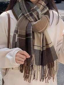 1 pieza Bufanda de moda para mujer, chal versátil para otoño/invierno, Año Nuevo, Navidad, parejas, estudiantes, grueso y cálido, estilo coreano de calentador de cuello tejido, adecuado para salas con aire acondicionado, regalo para vestir