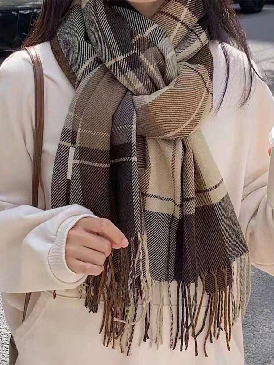 1 pieza Bufanda de moda para mujer, chal versátil para otoño/invierno, Año Nuevo, Navidad, parejas, estudiantes, grueso y cálido, estilo coreano de calentador de cuello tejido, adecuado para salas con aire acondicionado, regalo para vestir