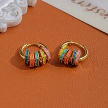 New Chinese Style Enamel Colored Drip Oil Earrings, Retro Dopamine Design Earrings, Suitable For Daily Wear, Women's Jewelry Gifts - 金色 - 查看 3