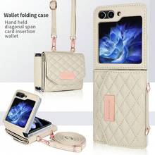 VIETAO 时尚斜挎卡槽皮革手机包保护壳适用于三星 Galaxy Flip 3 4 5 6 7 挂绳钱包式手机保护套