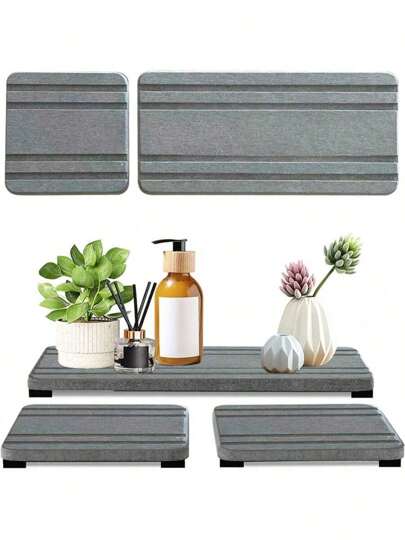Instant Drying Stone Sink Organizer Tray For Bathroom Counter, Diatomaceous Earth Water Absorbing Sink Caddy Stone Vanity Tray, Modern Sponge Holder Drying Rack For Kitchen Sink
