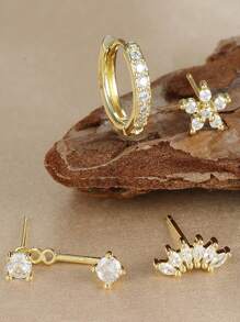 4 Pairs Exquisite Cubic Zirconia Flower Stud Earrings Set Fashion Stack Earring Ear Piercing Jewelry For Women Party, Daily Wear - LM-flower Earrings Set - View 7