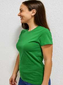 PLAYERA DAMA C/REDONDO M/CORTA AJUSTADO LISO - Verde - Ver 3