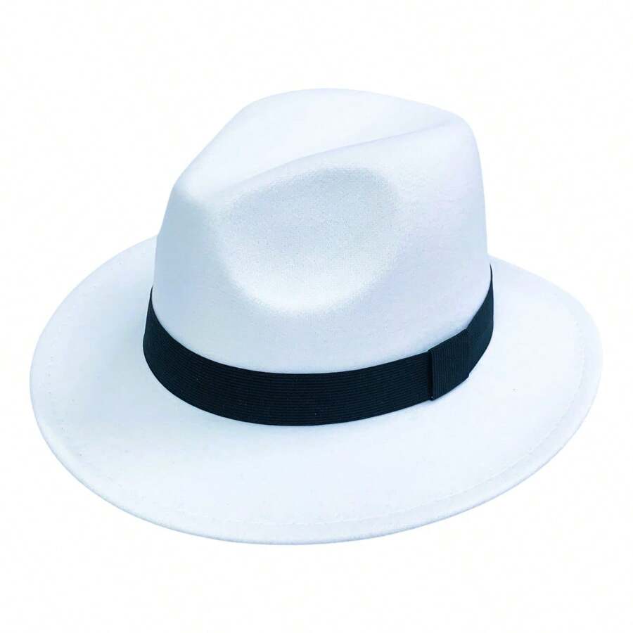 Classic Felt Fedora Hat With Medium Straight And Stiff Brim - 白色 - 查看 1
