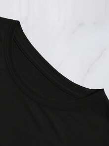 Camiseta de manga corta con estampado de LABIOS CON BILE LOVE, de cuello redondo, playeras para mujer, blusas gráficas para mujer - Negro - Ver 2