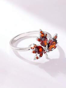 1pc Elegant Minimalist Fashion Maple Leaf Design Zirconia Inlaid Ring, Suitable For Daily Wear, Couple Dates, And As Gifts For Friends