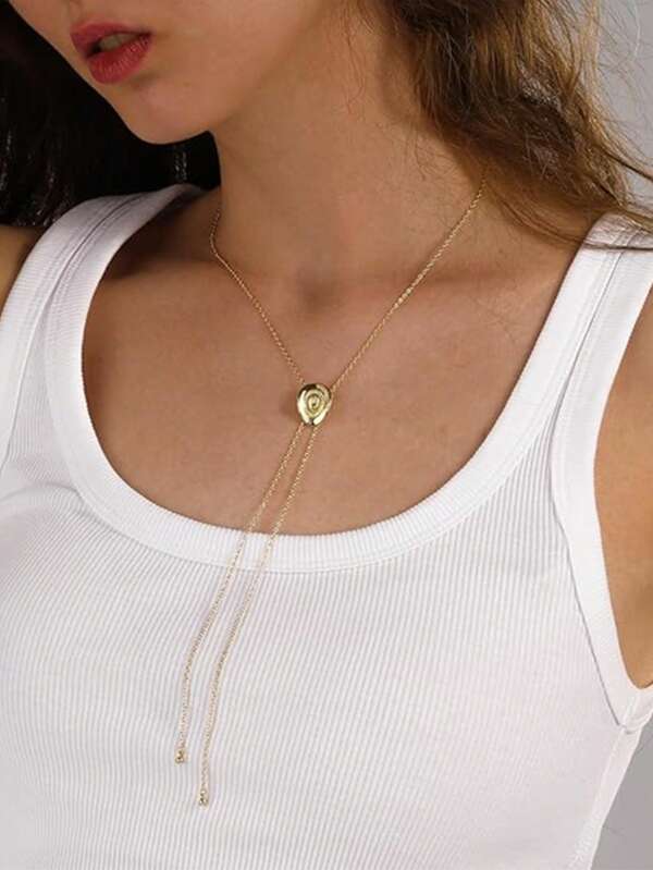 1pc Western Style Cowgirl Hat Necklace, Adjustable Long Chain Y-Necklace With Delicate Silver/Gold Bolo Tie Pendant, Fashionable Country Jewelry Gift