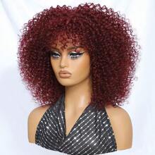 Short Hair Afro Kinky Curly Wigs With Bangs African Synthetic Ombre Glueless Cosplay Wigs For Women High Temperature