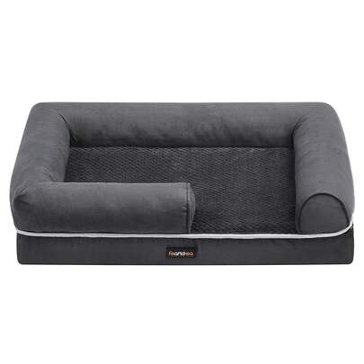  FEANDREA Cama Ortopédica para Perros, Sofá, Cama para Mascotas, Funda Extraíble y Lavable, 76 x 51 x 18 cm, Gris Oscuro