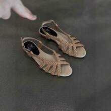 Women's Braided Open Toe Sandals Baotou Design Flat Casual Shoes Chinoiserie Vintage Beach - Apricot - View 2