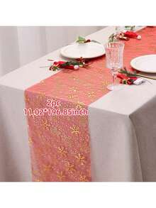 1/2 Roll Red Snowflake Table Runner, 11.02*108.27/196.85 Inches, Winter Snowflake Christmas Table Runner, Suitable For Christmas, New Year, Party, Dinner, Thin Chiffon Snowflake Table Runner, Multi-Color Options - Solid Color - View 17
