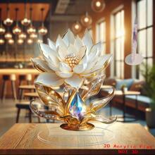 1/2/6 Pieces 2D Flat Elegant White Lotus Acrylic Tabletop Decoration, Golden Strawberry And Crystal Ornament Dining Table Center Office Or Desk Table Ornament Perfect Holiday Or Birthday Gift Assembly, High-Level Chic, Exquisite Decoration Fall Halloween Thanksgiving Craft Christmas Exclusive Surprise Gift