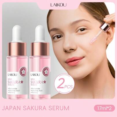 LAIKOU 2支莱寇日本樱花深层滋养面部精华液，17毫升，焕活肌肤精华，收缩毛孔，面部护理，送给女性、妈妈、妻子、姐妹、女孩、女朋友的礼物，护肤SPA，母亲节礼物
