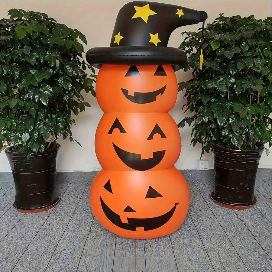 1 Set Giant Standing Orange Pumpkin, Halloween Inflatable Tumbler Decor, Outdoor Halloween Inflatable Decoration