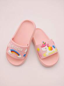 1 Pair Kids' Rainbow Unicorn EVA Flat Slippers, Casual Comfortable Cute For Indoor/Outdoor, Beach, Vacation, Summer