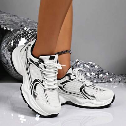 Women's Platform Sneakers, Fashionable Lace-Up Chunky Casual Shoes, Spring 2025 New Arrivals