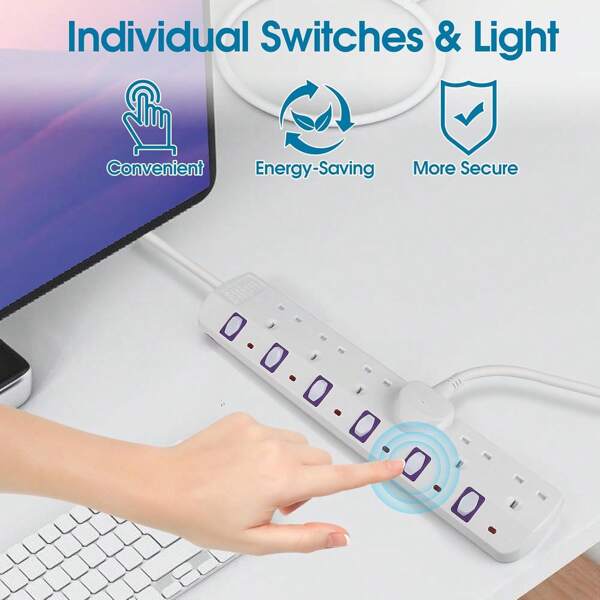 TISDLIP Power Extension Cord Socket, 2 To 6 AC Ports Optional, White Color, 3250W Extension Cord With Independent Switch Power Indicator Light, Wall-Mountable Extension Cord Power Socket, Suitable For Independent Switch Power Sockets In Various Scenarios Such As Home, School, Hospital, Etc.