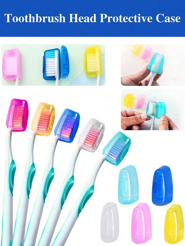 1/5/10 piezas Estuche protector para cabezal de cepillo de dientes, Soporte y caja de almacenamiento portátil para cepillo de dientes de viaje, Funda protectora para cabezal de cepillo de dientes de uso doméstico, Protector de cepillo de dientes, Para uso diario en el hogar y viajes de negocios, Viajes al aire libre y camping, Decoración de baño, Regreso a la escuela, Accesorios de viaje de decoración de otoño, Gadgets de baño, Accesorios de baño