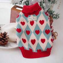 情人节猫狗毛衣背心，新款针织爱心格子毛衣，红紫色无袖加厚保暖毛衣，适合小型犬猫，冬季宠物服装 - 彩色 - 查看 22