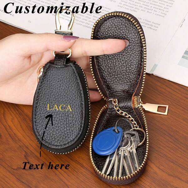 1pc Personalized Custom Name Design, Letter Upper And Lower Case, High-End Pu Leather Key Case In Multiple Colors Available For Home Use, Multi-Functional Mini Large-Capacity Zipper, High Appearance Level, Universal For Both Men And Women, Thin, Scratch-Resistant, Anti-Loss, Unique Custom Anniversary Gift