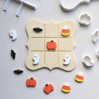 6pcs TicTacToe For Halloween & Easter Cookie Cutter And Fondant Cutter And Clay Cutter Checkerboard Chessboard Texture Easter Egg Butterfly Carrot Rabbit 4 Types Of Chess Pieces Can Be Freely Matched